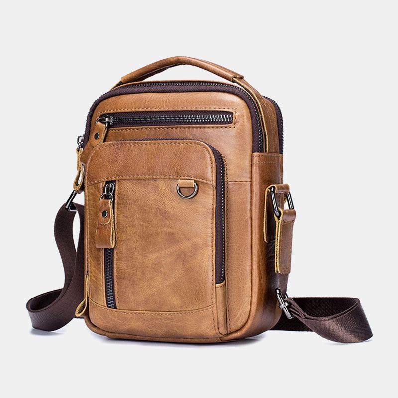 Menn Multi-pocket Genuin Skinn Crossbody Vesker Rygg Anti-tyveri Lomme Design Slitasjebestandig Messenger Veske Med Stor Kapasitet Håndveske