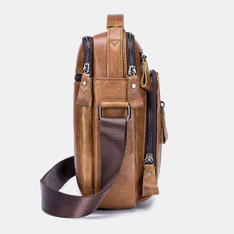 Menn Multi-pocket Genuin Skinn Crossbody Vesker Rygg Anti-tyveri Lomme Design Slitasjebestandig Messenger Veske Med Stor Kapasitet Håndveske