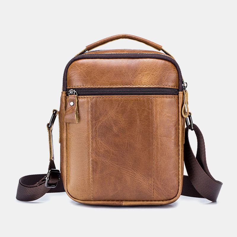 Menn Multi-pocket Genuin Skinn Crossbody Vesker Rygg Anti-tyveri Lomme Design Slitasjebestandig Messenger Veske Med Stor Kapasitet Håndveske