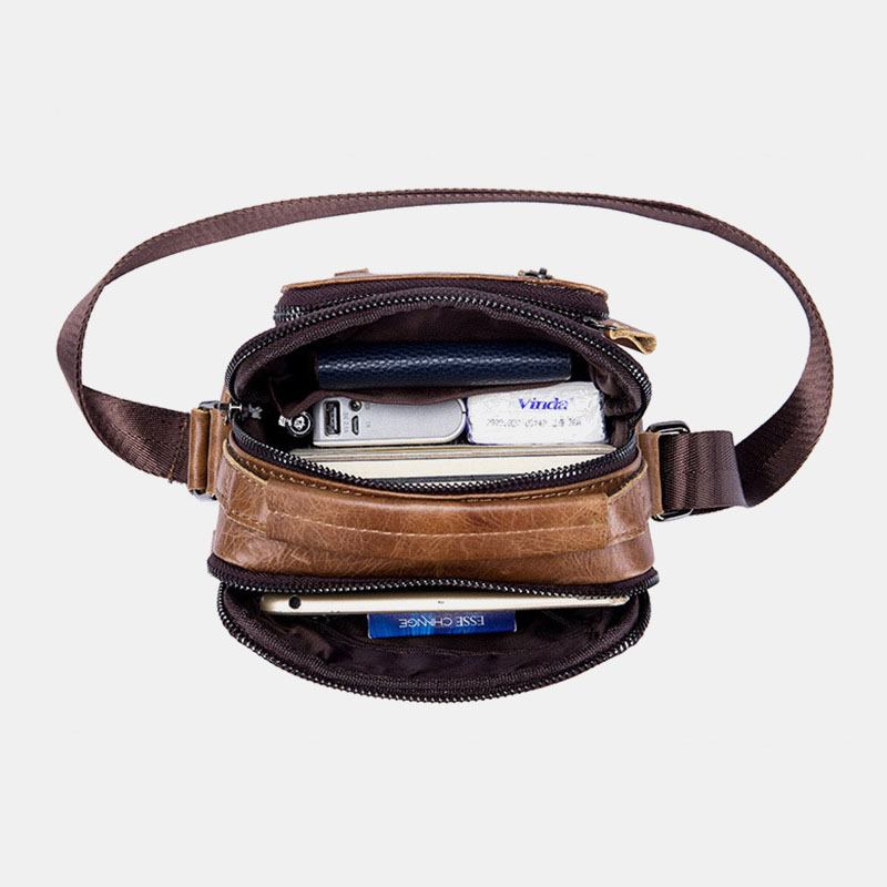 Menn Multi-pocket Genuin Skinn Crossbody Vesker Rygg Anti-tyveri Lomme Design Slitasjebestandig Messenger Veske Med Stor Kapasitet Håndveske