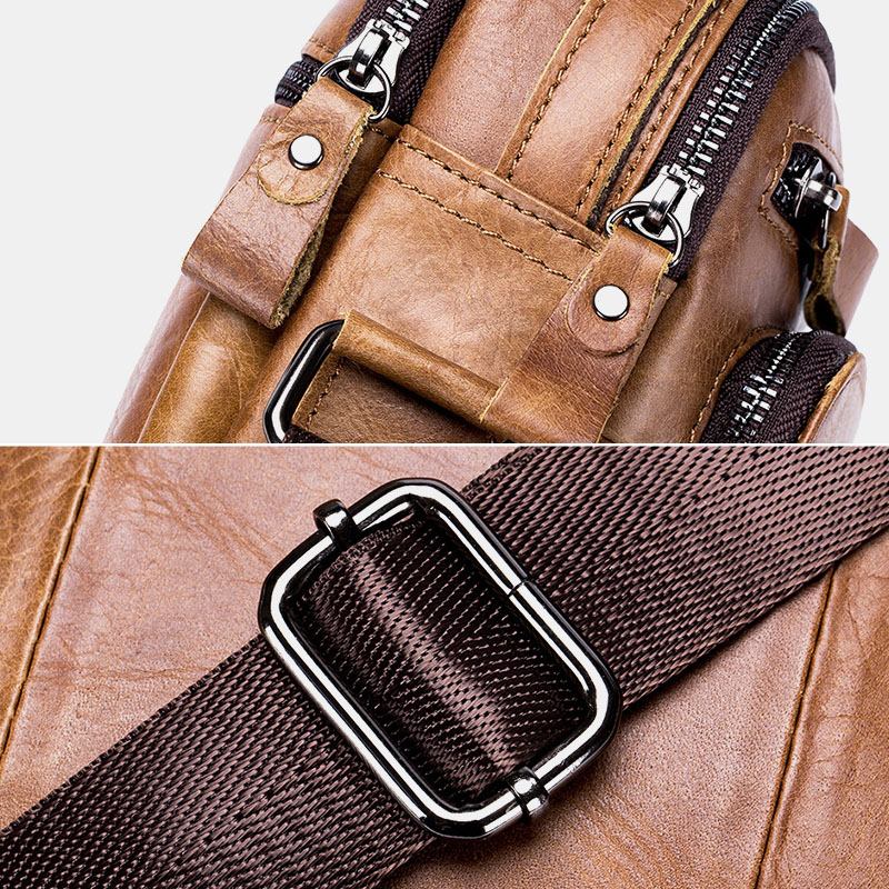 Menn Multi-pocket Genuin Skinn Crossbody Vesker Rygg Anti-tyveri Lomme Design Slitasjebestandig Messenger Veske Med Stor Kapasitet Håndveske