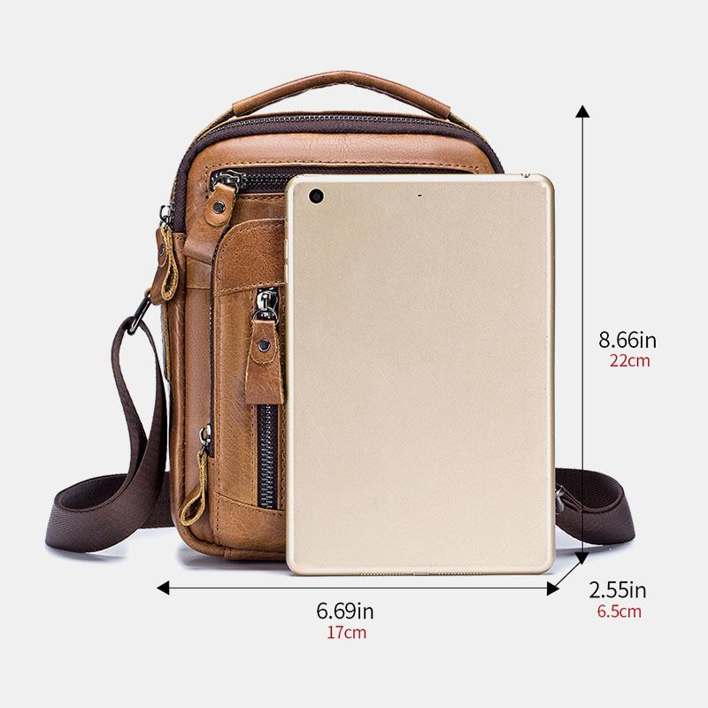 Menn Multi-pocket Genuin Skinn Crossbody Vesker Rygg Anti-tyveri Lomme Design Slitasjebestandig Messenger Veske Med Stor Kapasitet Håndveske