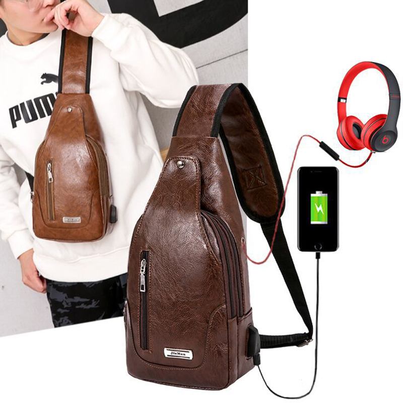 Menn Multifunksjonell Usb Crossbody Veske Bryst Veske Skulderveske Business Outdoor