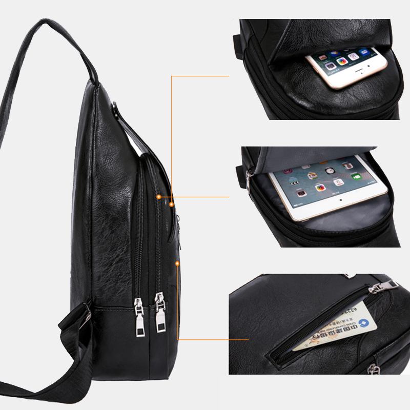 Menn Multifunksjonell Usb Crossbody Veske Bryst Veske Skulderveske Business Outdoor