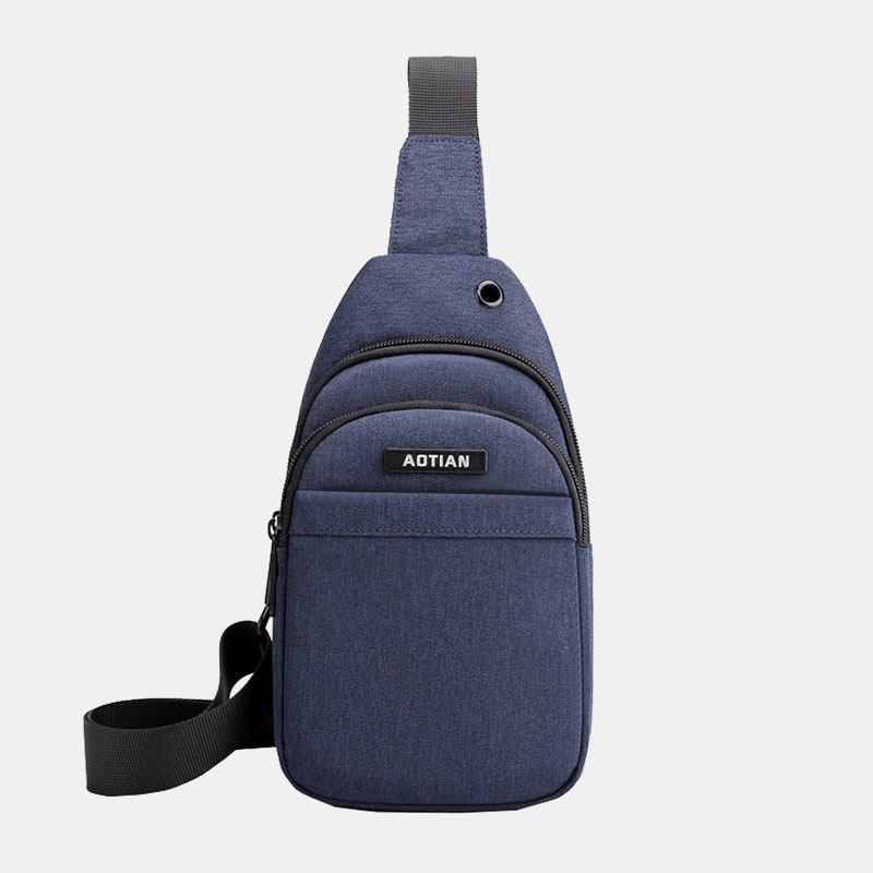 Menn Øretelefon Hull Stor Kapasitet Multi-pocket Vanntett Crossbody Veske Sling Bag