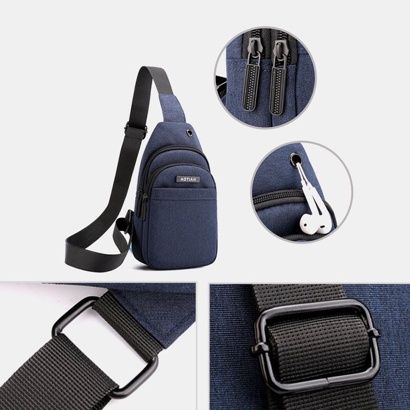 Menn Øretelefon Hull Stor Kapasitet Multi-pocket Vanntett Crossbody Veske Sling Bag