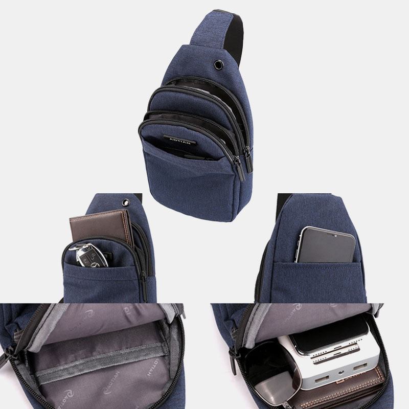 Menn Øretelefon Hull Stor Kapasitet Multi-pocket Vanntett Crossbody Veske Sling Bag