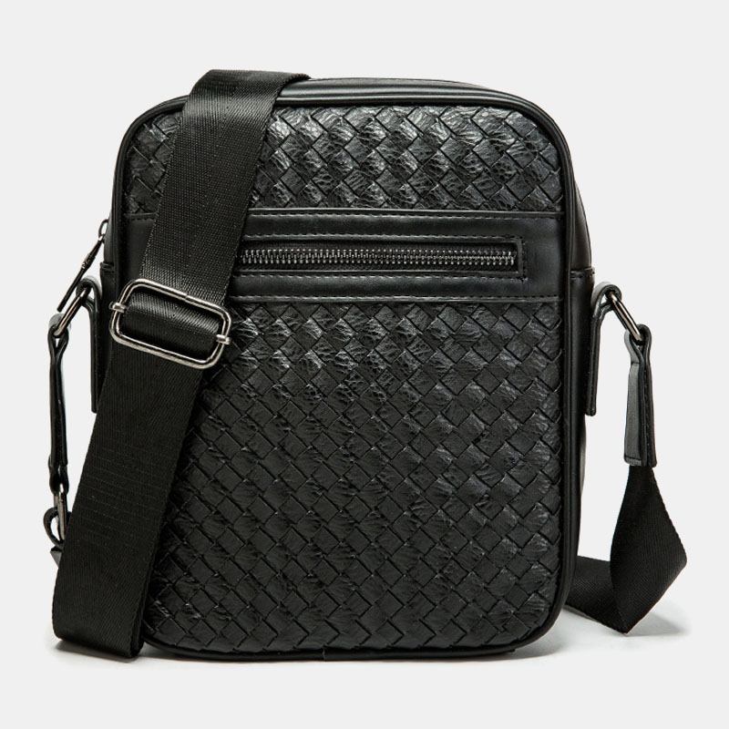 Menn Pu Mykt Skinn Med Stor Kapasitet Vevd Crossbody Skulderveske