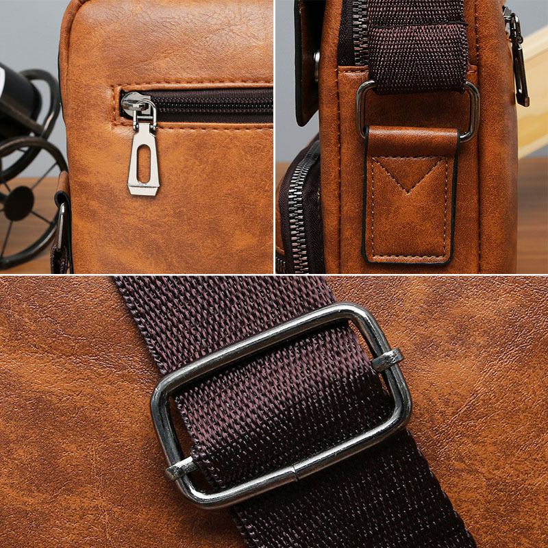 Menn Pu-skinn Multi-pocket Anti-theft Messenger Veske Crossbody Vesker Skulderveske Håndveske Koffert