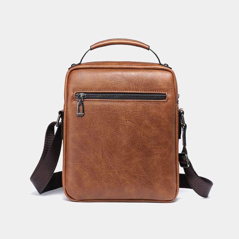 Menn Pu-skinn Retro Business Stor Kapasitet Multi-lomme Ensfarget Skulderveske Crossbody-veske