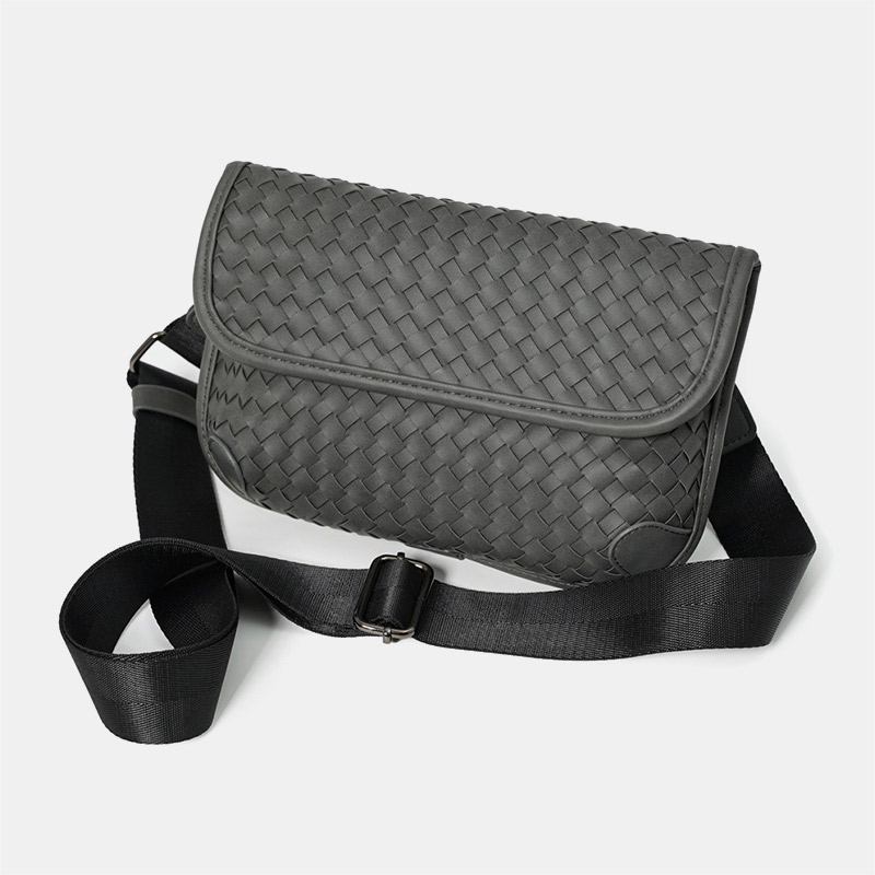 Menn Pu-skinn Vanntett Vevd Crossbody-skulderveske Med Stor Kapasitet