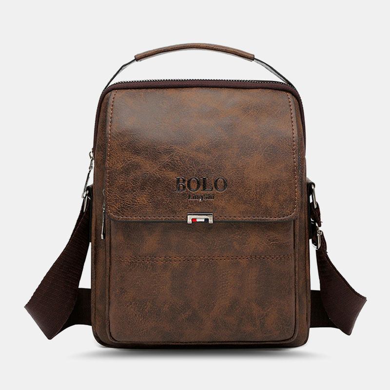 Menn Pu-skinn Vintage Tekstur Stor Kapasitet Glidelås Dekor Crossbody Veske Skulderveske Håndveske