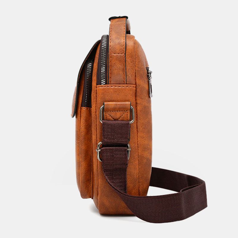 Menn Pu-skinn Vintage Tekstur Stor Kapasitet Glidelås Dekor Crossbody Veske Skulderveske Håndveske