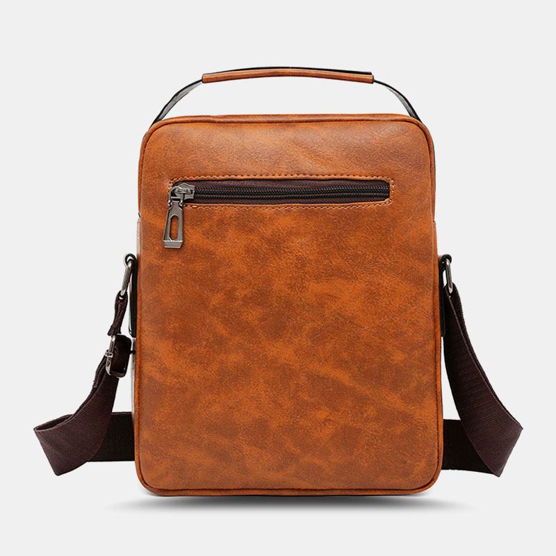 Menn Pu-skinn Vintage Tekstur Stor Kapasitet Glidelås Dekor Crossbody Veske Skulderveske Håndveske