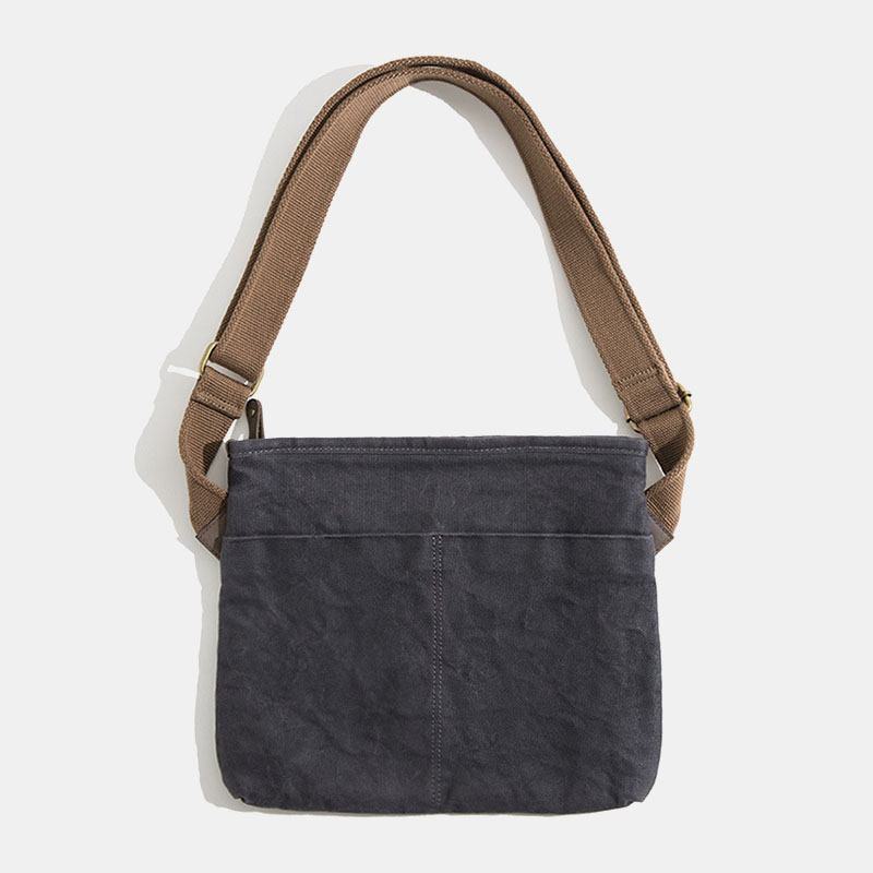 Menn Simple Oil Wax Canvas Messenger Veske Vanntett Forsterket Polyester Webbing Crossbody Veske Skulderveske