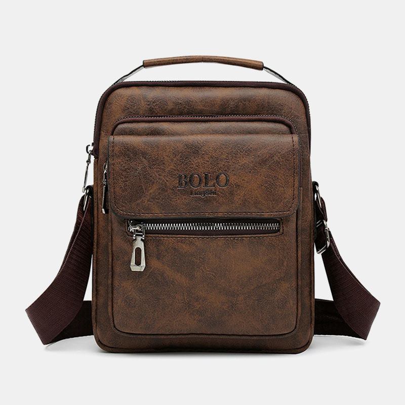 Menn Tekstur Glidelås Dekor Crossbody Veske Pu Skinn Vintage Multi-pocket Skulderveske Håndveske