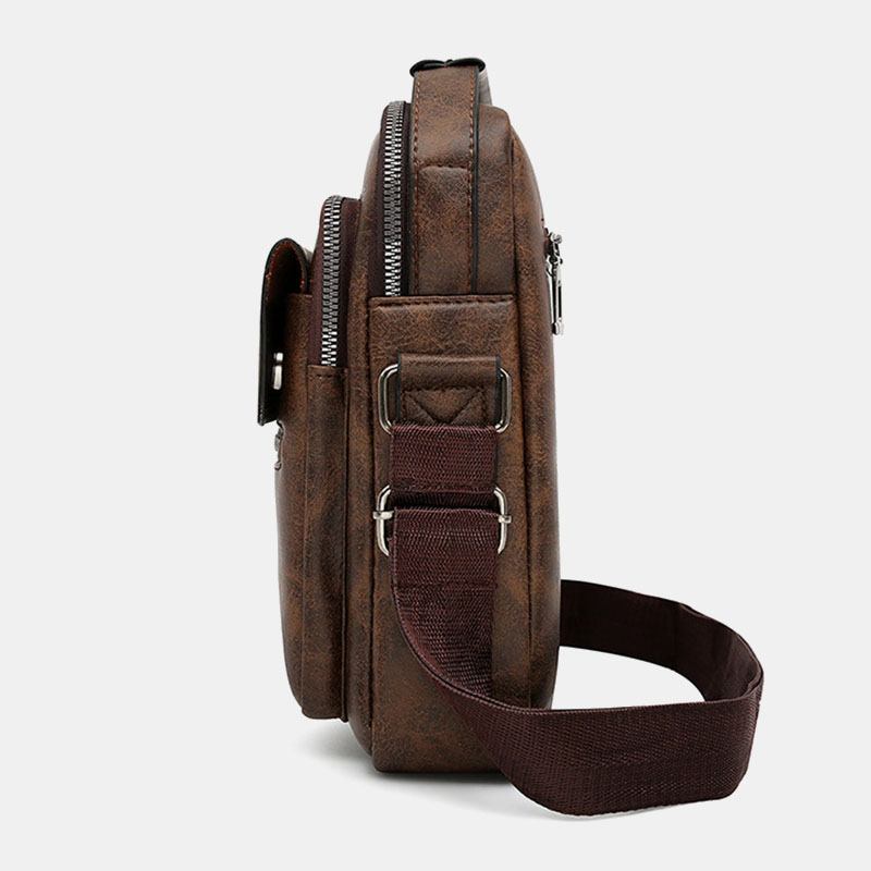 Menn Tekstur Glidelås Dekor Crossbody Veske Pu Skinn Vintage Multi-pocket Skulderveske Håndveske