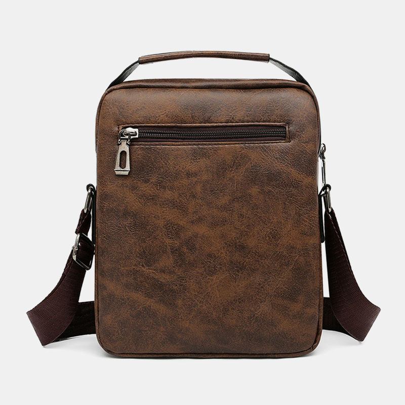 Menn Tekstur Glidelås Dekor Crossbody Veske Pu Skinn Vintage Multi-pocket Skulderveske Håndveske