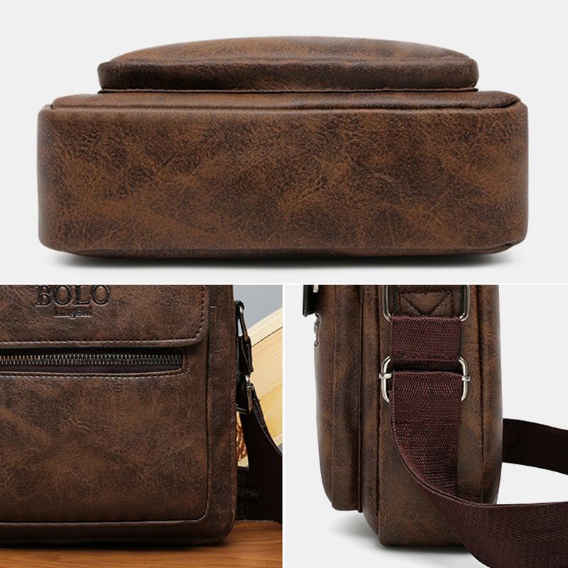 Menn Tekstur Glidelås Dekor Crossbody Veske Pu Skinn Vintage Multi-pocket Skulderveske Håndveske