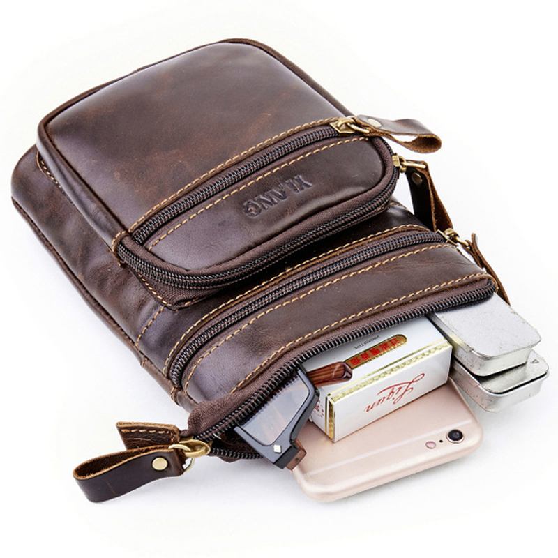 Menn Telefonveske Multifunksjon Oljevoks Crossbody Veske Midjeveske