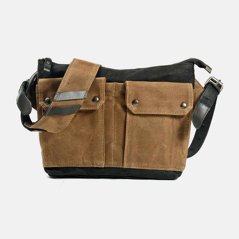 Menn Uformelt Slitasjebestandig Vanntett Lerrets-koffert Multi-pocket Farge Kontrast Crossbody Skulderveske