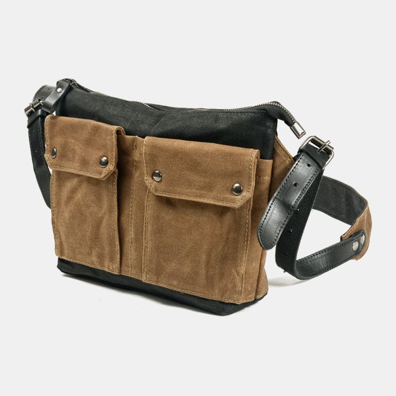 Menn Uformelt Slitasjebestandig Vanntett Lerrets-koffert Multi-pocket Farge Kontrast Crossbody Skulderveske