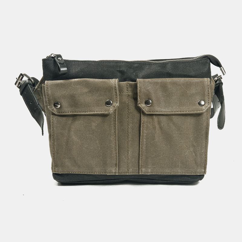 Menn Uformelt Slitasjebestandig Vanntett Lerrets-koffert Multi-pocket Farge Kontrast Crossbody Skulderveske