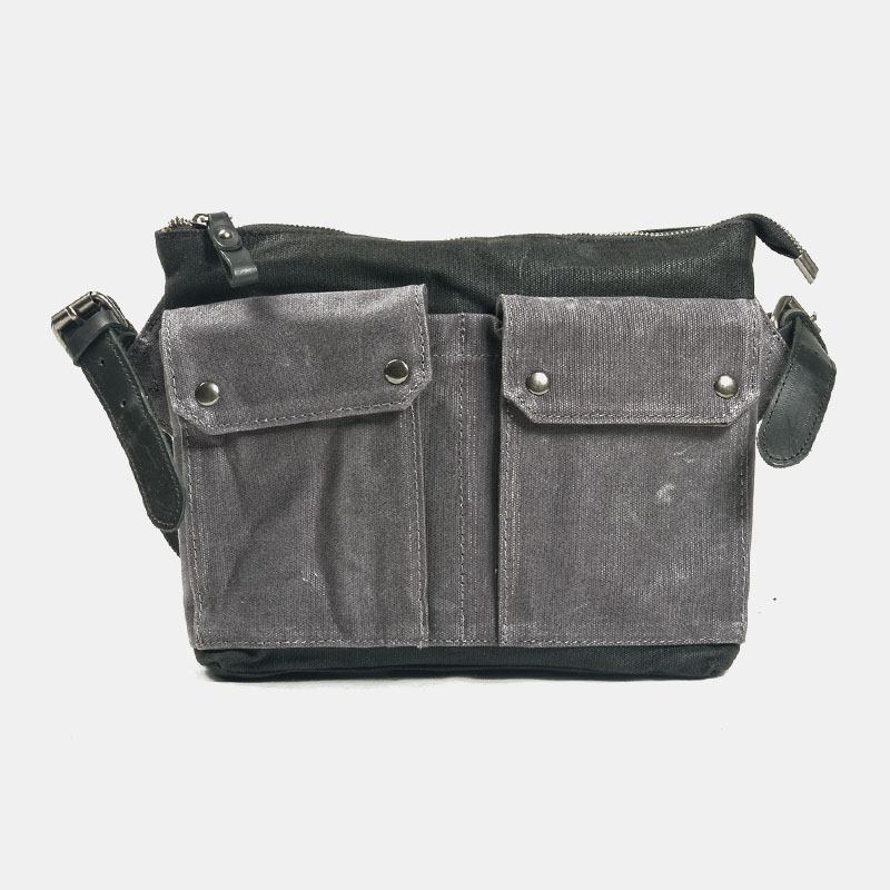 Menn Uformelt Slitasjebestandig Vanntett Lerrets-koffert Multi-pocket Farge Kontrast Crossbody Skulderveske