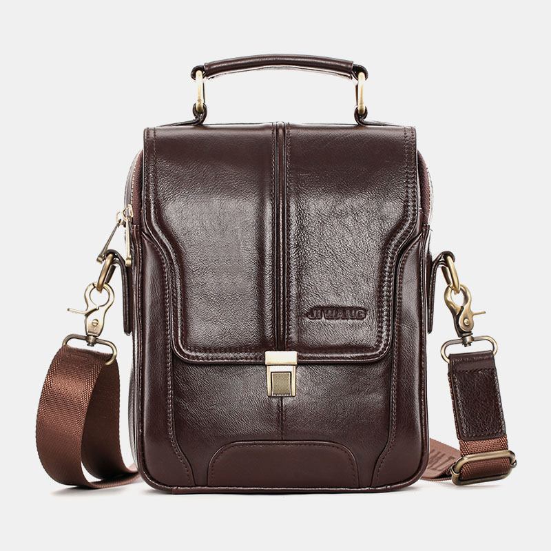 Menn Vintage Kuskinn Dobbel Glidelås Lomme Med Stor Kapasitet Crossbody Veske Outdoor Travel Multifunksjon Skulderveske