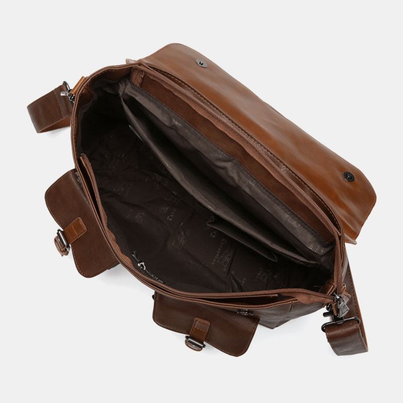 Menn Vintage Multifunksjon Dobbel Frontlomme Lærerveske Koffert 14 Tommers Bærbar Veske Crossbody Skulderveske