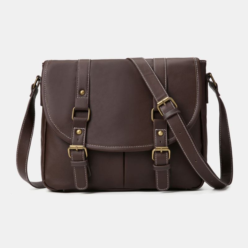 Menn Vintage Stor Kapasitet Multi-lomme Pu Lær Lærerveske Crossbody Veske Brief Skulderveske