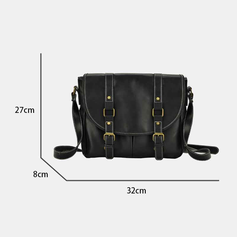 Menn Vintage Stor Kapasitet Multi-lomme Pu Lær Lærerveske Crossbody Veske Brief Skulderveske