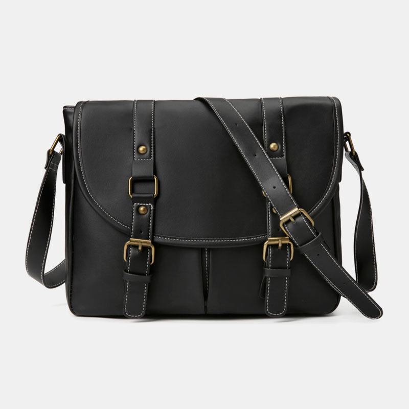 Menn Vintage Stor Kapasitet Multi-lomme Pu Lær Lærerveske Crossbody Veske Brief Skulderveske