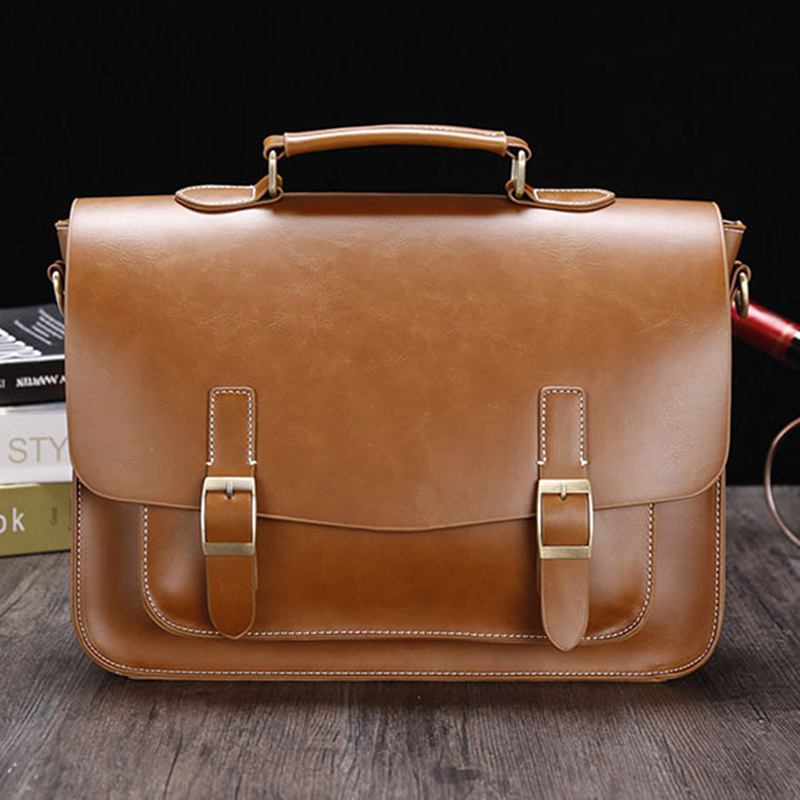 Menn Vintage Vanntett Slitasjebestandig Faux Laether Business Koffert Crossbody Skulderveske