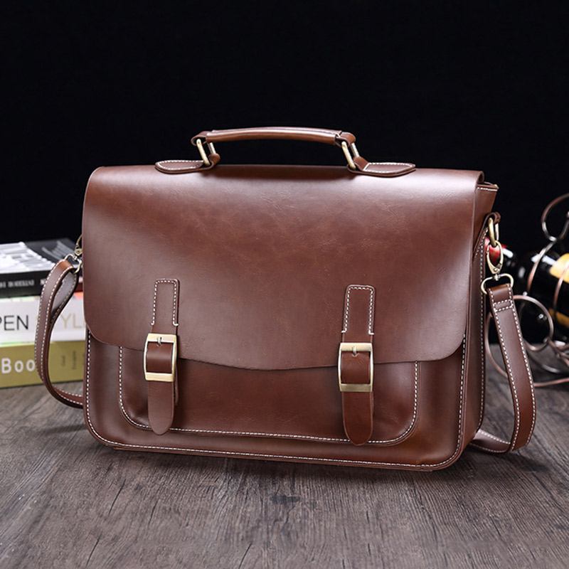 Menn Vintage Vanntett Slitasjebestandig Faux Laether Business Koffert Crossbody Skulderveske