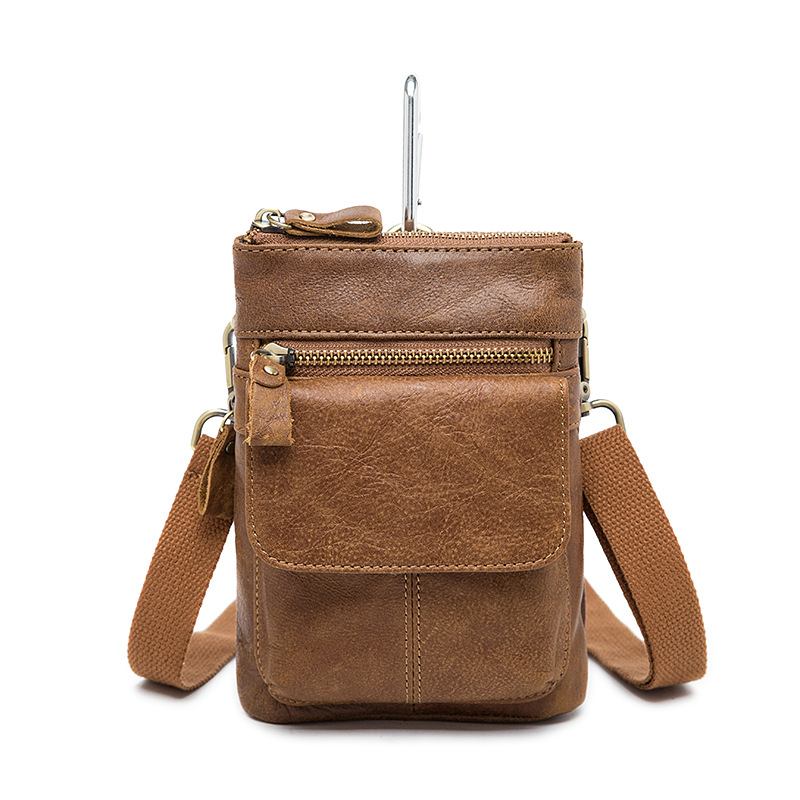 Midjeveske I Ekte Skinn First Layer Leather Leisure Retro Phone Veske Crossbody-veske For Menn