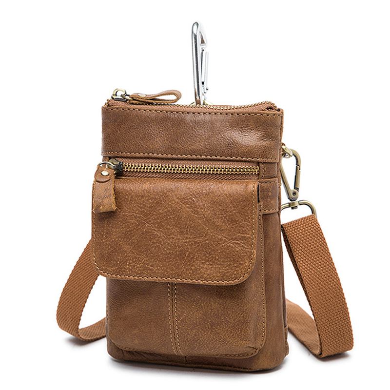 Midjeveske I Ekte Skinn First Layer Leather Leisure Retro Phone Veske Crossbody-veske For Menn