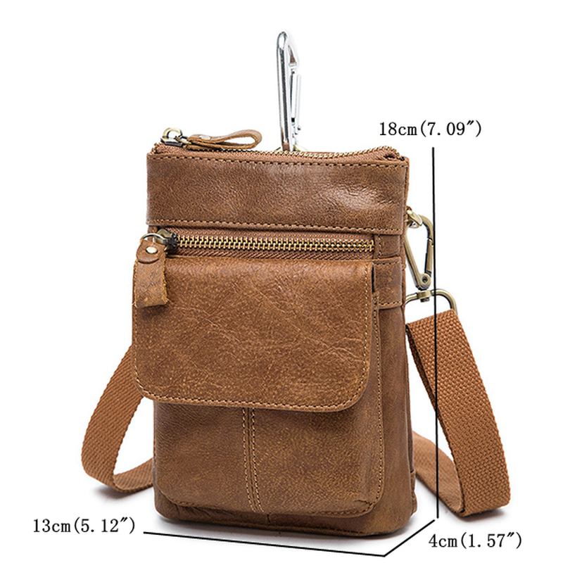 Midjeveske I Ekte Skinn First Layer Leather Leisure Retro Phone Veske Crossbody-veske For Menn