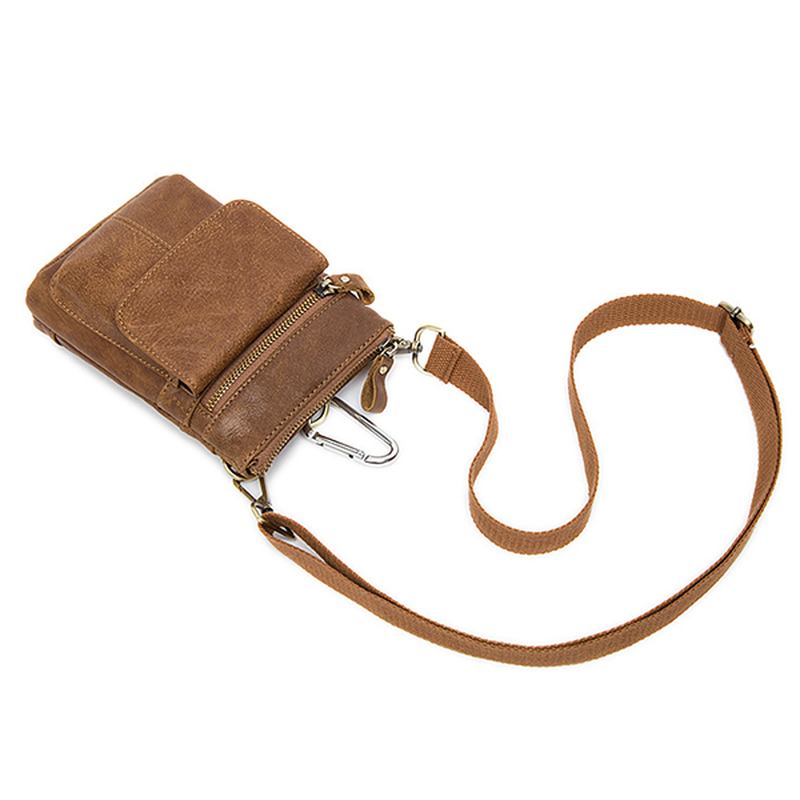 Midjeveske I Ekte Skinn First Layer Leather Leisure Retro Phone Veske Crossbody-veske For Menn