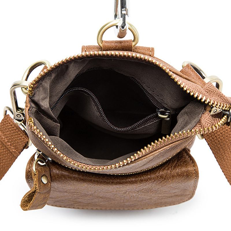 Midjeveske I Ekte Skinn First Layer Leather Leisure Retro Phone Veske Crossbody-veske For Menn