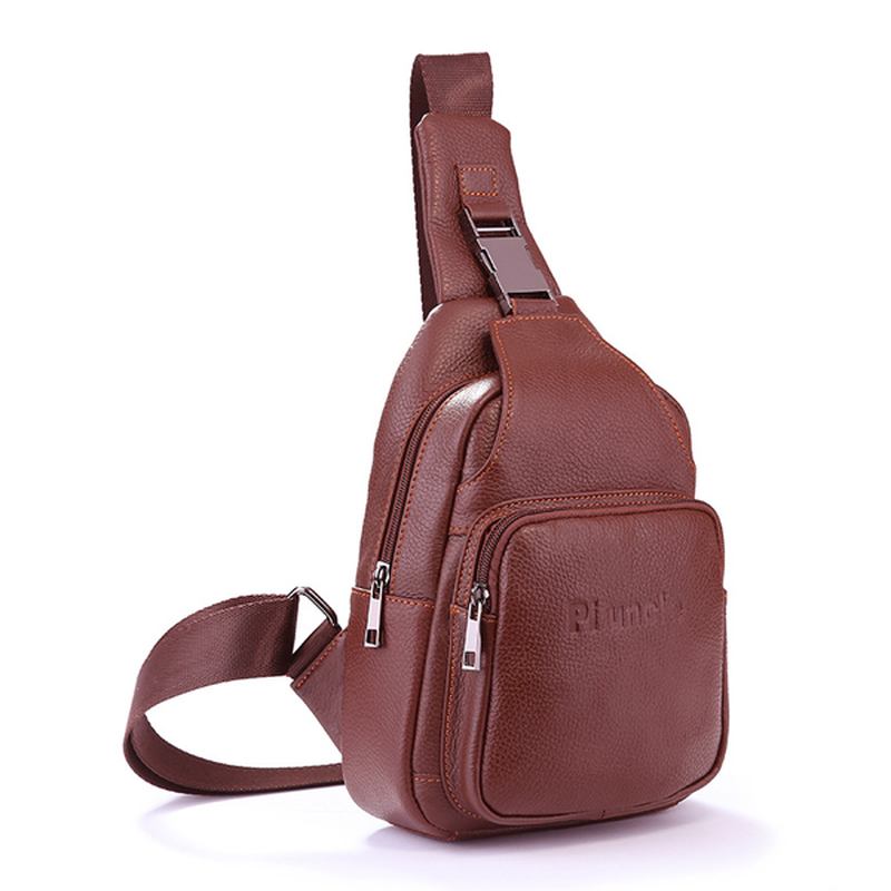 Retro Menn Fritids Outdoor Sport Brystveske I Ekte Skinn Crossbody-veske