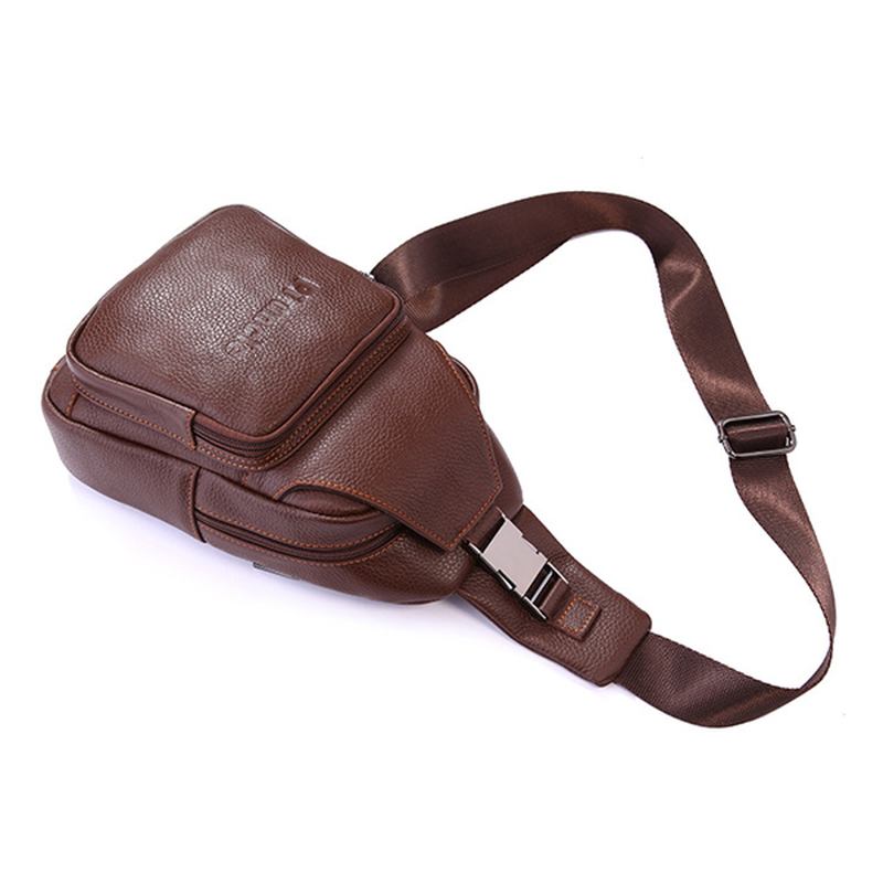 Retro Menn Fritids Outdoor Sport Brystveske I Ekte Skinn Crossbody-veske