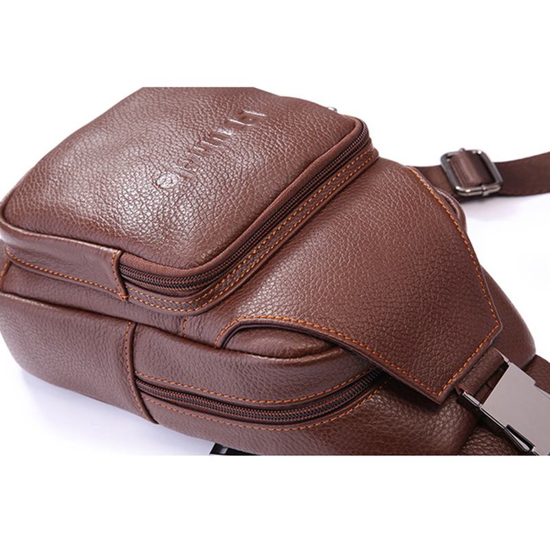 Retro Menn Fritids Outdoor Sport Brystveske I Ekte Skinn Crossbody-veske