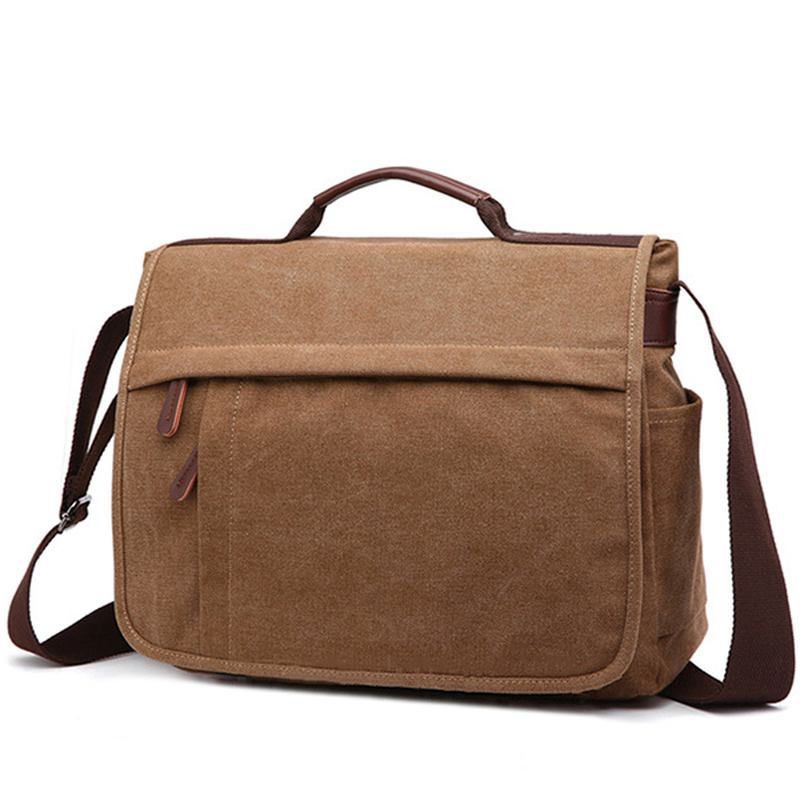 Stor Kapasitet Canvas Business Laptop-veske Skulderveske Crossbody-veske For Menn