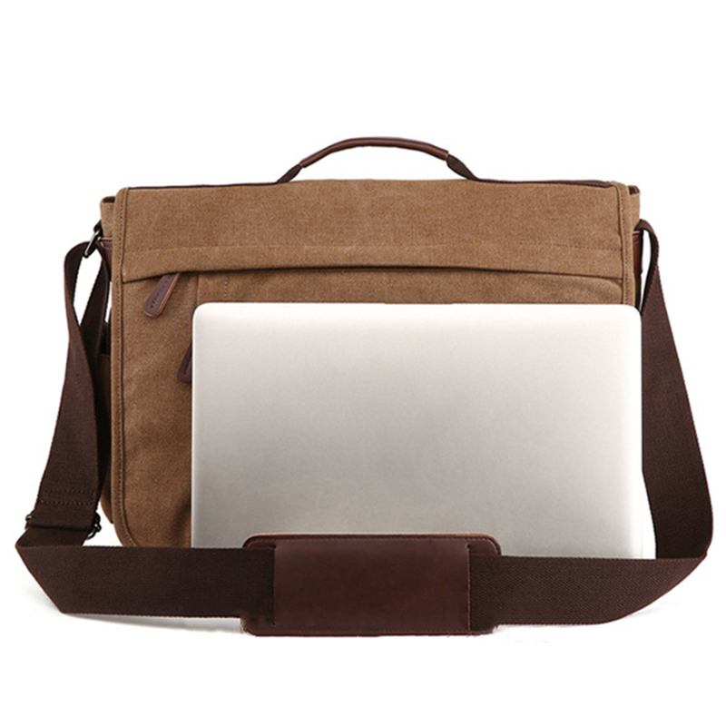 Stor Kapasitet Canvas Business Laptop-veske Skulderveske Crossbody-veske For Menn