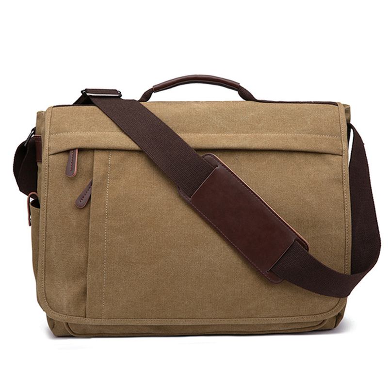 Stor Kapasitet Canvas Business Laptop-veske Skulderveske Crossbody-veske For Menn