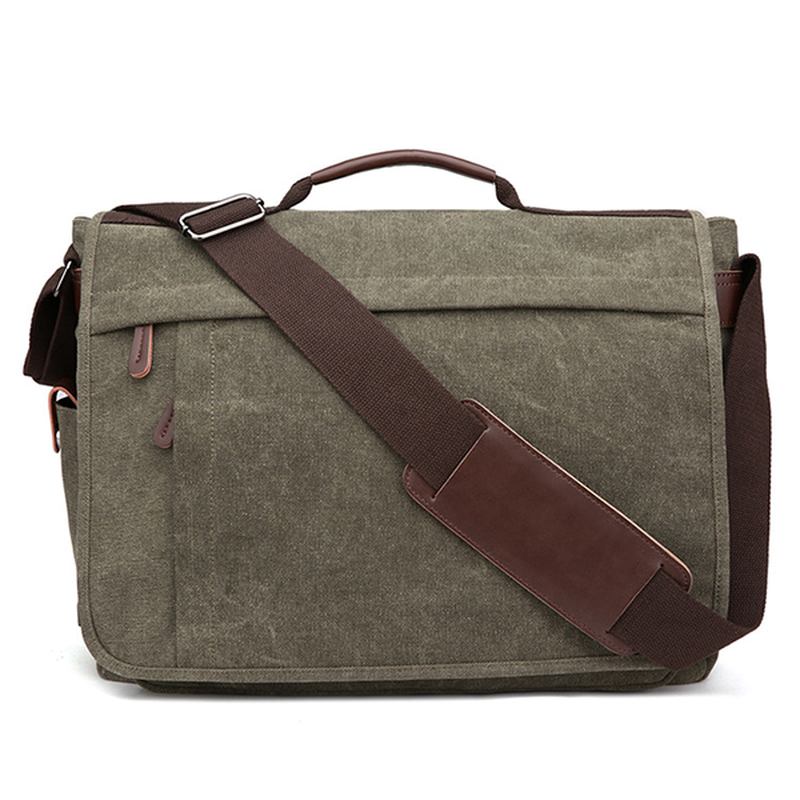 Stor Kapasitet Canvas Business Laptop-veske Skulderveske Crossbody-veske For Menn