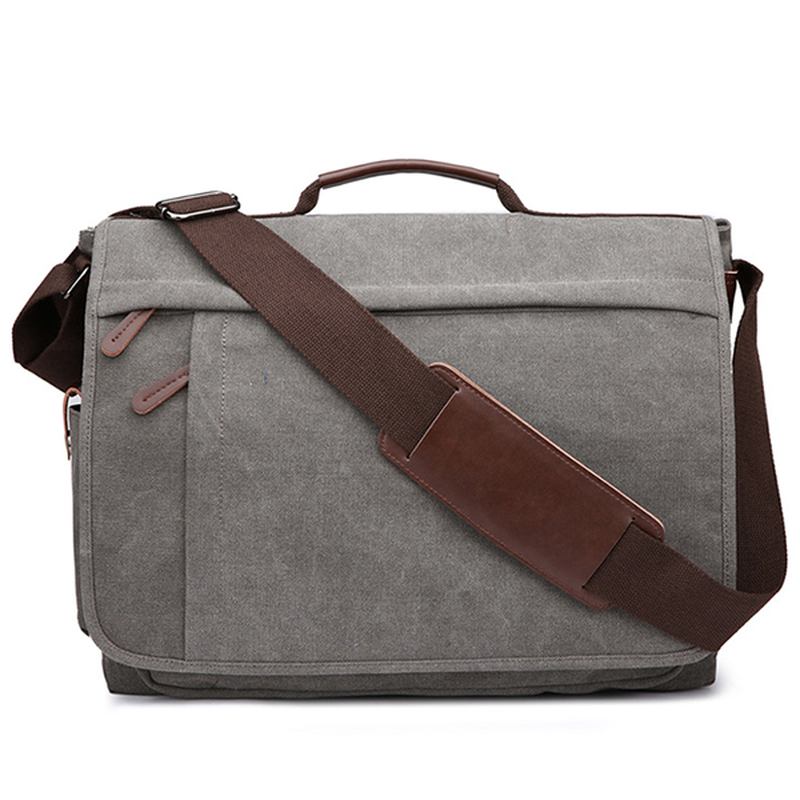 Stor Kapasitet Canvas Business Laptop-veske Skulderveske Crossbody-veske For Menn