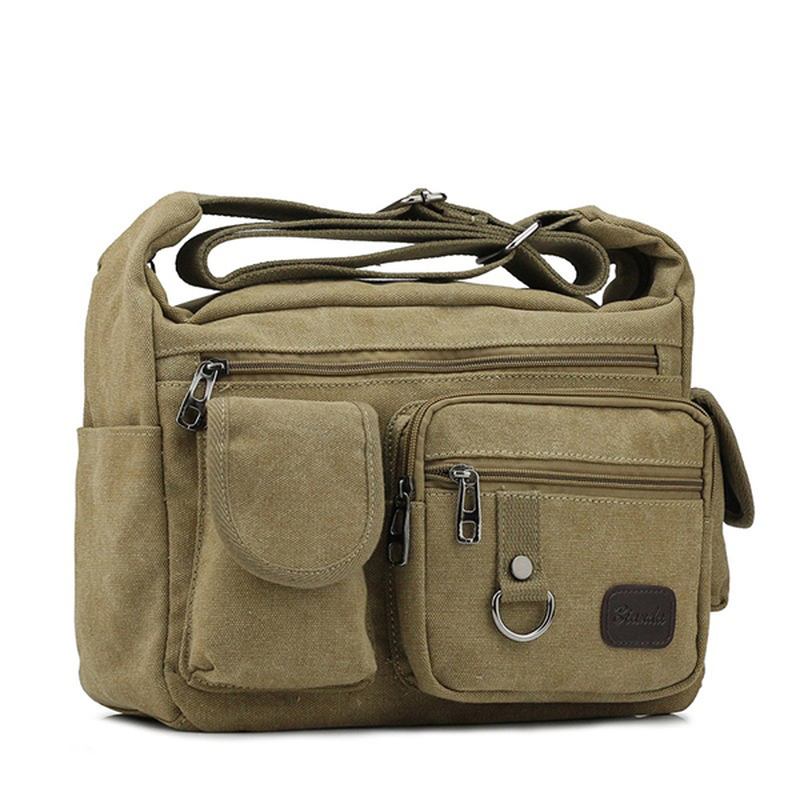 Stor Kapasitet Menn Fritids Canvas Skulder Messenger Veske Travel Crossbody Bag