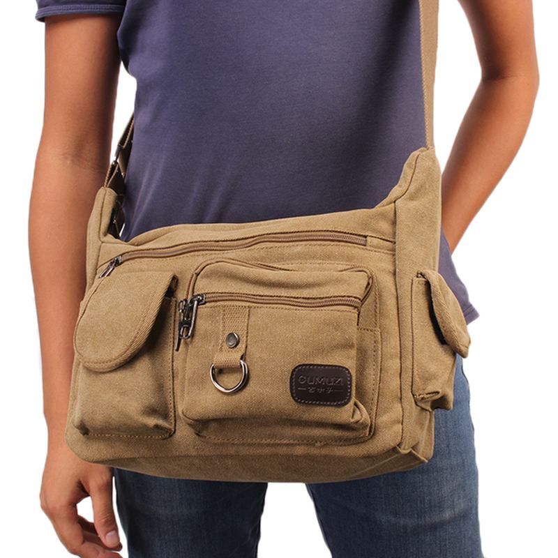 Stor Kapasitet Menn Fritids Canvas Skulder Messenger Veske Travel Crossbody Bag